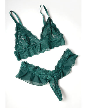 Oh La La Cheri Alessia Soft Cup Lace &amp; Mesh 2 pc Set w/Ruffle Details - Green SM - Image 2