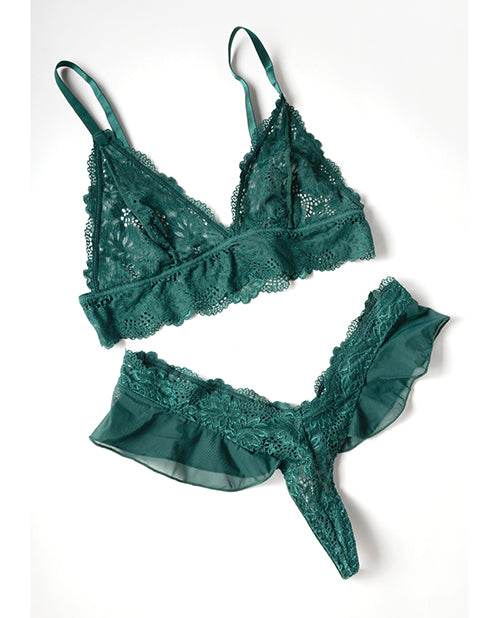 Oh La La Cheri Alessia Soft Cup Lace &amp; Mesh 2 pc Set w/Ruffle Details - Green SM - Image 2