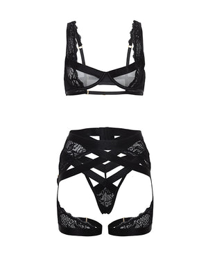 Oh La La Cheri Thalia Mesh &amp; Lace Underwire 3 pc Set - Black LG - Image 5