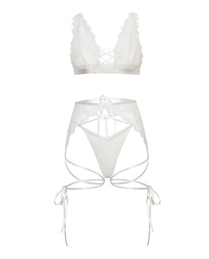 Oh La La Cheri Naya Lace 3 pc Set w/Strap Details - White L/XL - Image 5