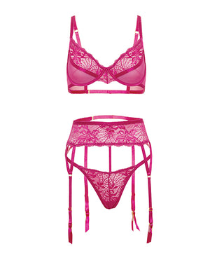 Oh La La Cheri Julia Lace &amp; Mesh 3 pc Set w/G-String - Rose S/M - Image 5