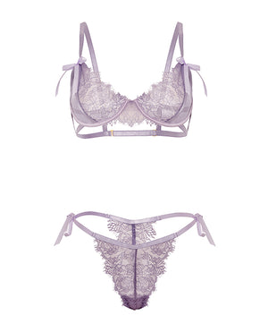 Oh La La Cheri Dahlyia Lace 2 pc Set w/Decorative Ties - Purple S/M - Image 5