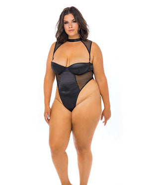 RSVP by Oh la la Cheri Josephine High Leg Teddy w/Removable Fishnet Collared Harness Black 3X - Image 2