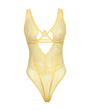 Oh La La Cheri Tiana Scallop Lace &amp; Mesh Underwire Teddy - Pale Banana L/XL - Image 4