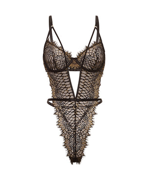 Oh La La Cheri Greta Snake Eyelash Lace Teddy - Black/Gold LG - Image 5