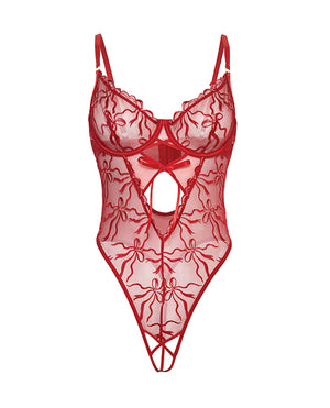 Oh La La Cheri Mariah Embroidered Mesh Underwire Teddy - Burgundy 1X - Image 4