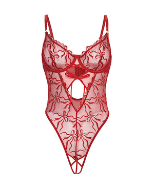 Oh La La Cheri Mariah Embroidered Mesh Underwire Teddy - Burgundy MD - Image 4