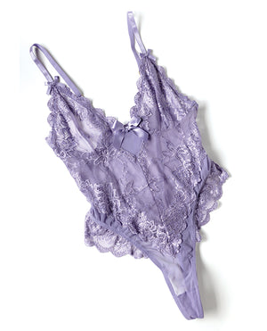 Oh La La Cheri Valentine Lace Teddy w/Bow Details - Purple 1X/2X - Image 4