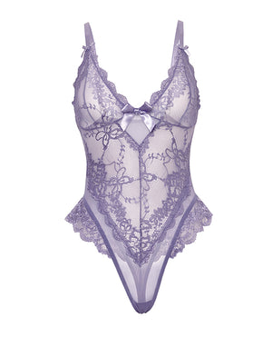 Oh La La Cheri Valentine Lace Teddy w/Bow Details - Purple XL - Image 5