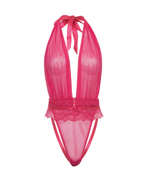Oh La La Cheri Maylah Mesh &amp; Lace Halter Teddy - Pink S/M - Image 5