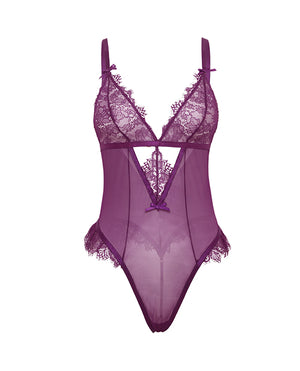 Oh La La Cheri Katana Mesh &amp; Lace Teddy - Purple S/M - Image 5