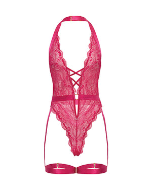 Oh La La Cheri Kahlia Lace Halter Top Teddy - Pink Yarrow L/XL - Image 3