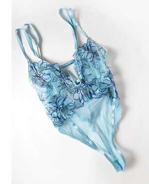 Emilia Floral Embroidered Teddy - Blue 2X - Image 5