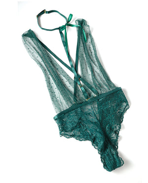 Oh La La Cheri Lucy Lace &amp; Mesh Teddy w/Removable Harness - Green L/XL - Image 3