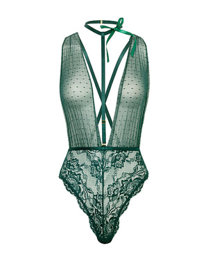 Oh La La Cheri Lucy Lace &amp; Mesh Teddy w/Removable Harness - Green S/M - Image 4