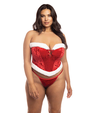 RSVP by Oh la la Cheri Holiday Santa's Entourage Boned Velvet Bustier w/Marabou Trim &amp; G-String Red/White 1X/2X - Im