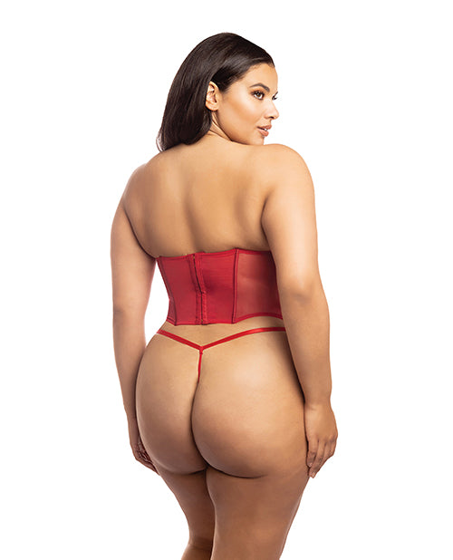 RSVP by Oh la la Cheri Holiday Santa's Entourage Boned Velvet Bustier w/Marabou Trim &amp; G-String Red/White 1X/2X