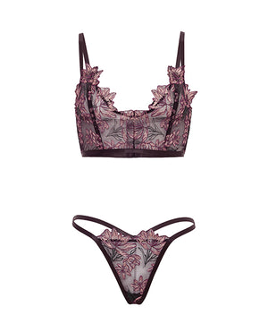 Adela Embroidered Boned Bustier w/G-String 2 pc Set - Black/Pink LG - Image 5