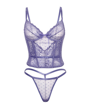 Oh La La Cheri Vanessa Lace &amp; Mesh Bustier w/G-String - Purple 1X/2X - Image 4