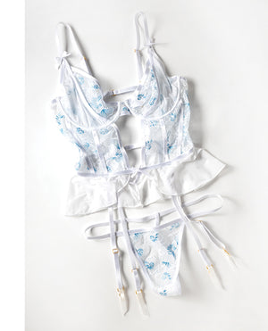 Oh La La Cheri Elena Floral Embroidered Bustier w/Ruffles &amp; Matching Panty - White 1X - Image 4