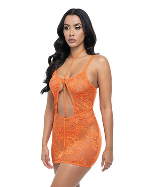 Oh La La Cheri Presley Lace Babydoll w/G-String 2 pc Set - Dragon Fire Orange S/M - Image 2