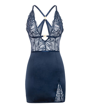 Oh La La Cheri Davina V-Plunge Embroidered Babydoll w/Double Ring Charm - Navy MD - Image 5