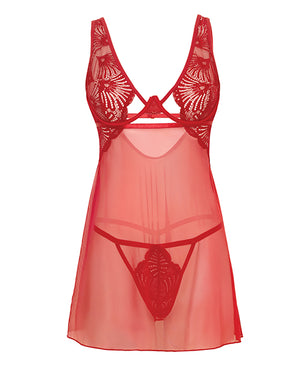 Oh La La Cheri Tiana Lace Babydoll w/Side Slits &amp; Strap Details - Red L/XL - Image 5