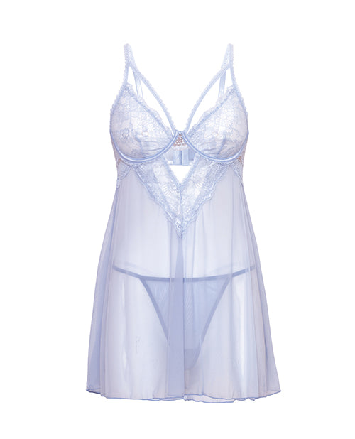 Oh La La Cheri Elsie Lace &amp; Mesh Underwire Babydoll w/G-String 2 pc Set - Brunnera Blue 1X/2X - Image 2