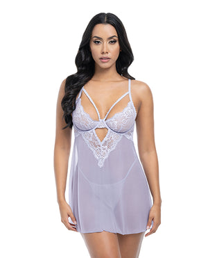 Oh La La Cheri Elsie Lace &amp; Mesh Underwire Babydoll w/G-String 2 pc Set - Brunnera Blue S/M - Image 2