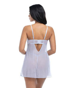 Oh La La Cheri Elsie Lace &amp; Mesh Underwire Babydoll w/G-String 2 pc Set - Brunnera Blue S/M - Image 4