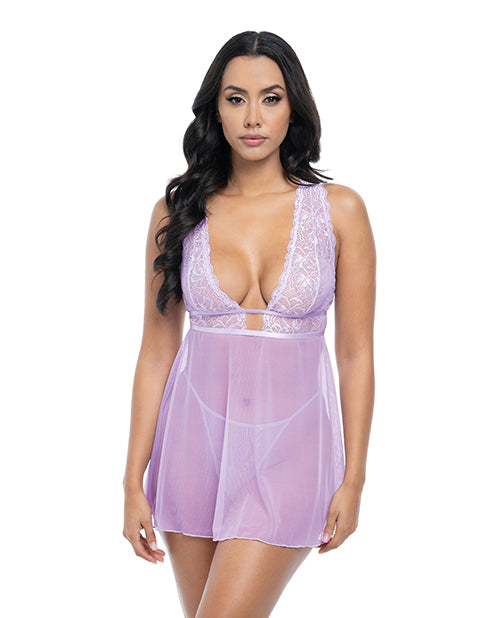 Oh La La Cheri Stassi Lace &amp; Mesh Babydoll w/G-String 2 pc Set - Lavender L/XL