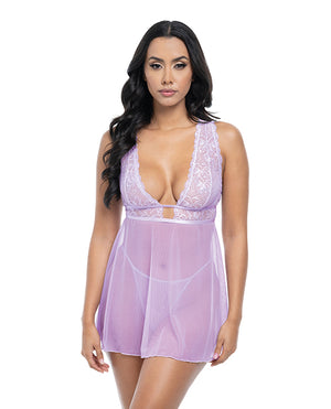 Oh La La Cheri Stassi Lace &amp; Mesh Babydoll w/G-String 2 pc Set - Lavender L/XL
