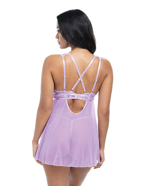 Oh La La Cheri Stassi Lace &amp; Mesh Babydoll w/G-String 2 pc Set - Lavender L/XL - Image 3