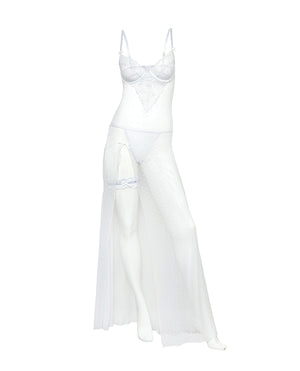 Oh La La Cheri Livia Dot Mesh &amp; Lace Underwire Gown &amp; Garter 2 pc Set - White 1X/2X - Image 3
