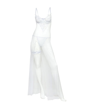 Oh La La Cheri Livia Dot Mesh &amp; Lace Underwire Gown &amp; Garter 2 pc Set - White L/XL - Image 3