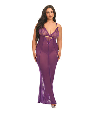 Oh La La Cheri Katana Mesh &amp; Eyelash Lace Gown - Purple 1X/2X