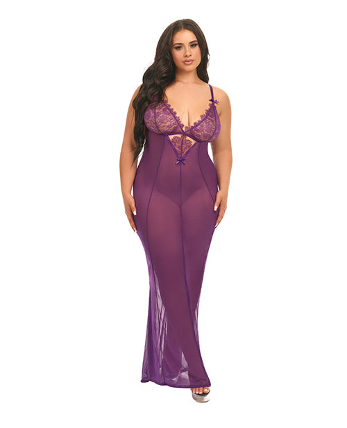 Oh La La Cheri Katana Mesh &amp; Eyelash Lace Gown - Purple 1X/2X