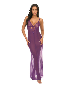 Oh La La Cheri Katana Mesh &amp; Eyelash Lace Gown - Purple S/M