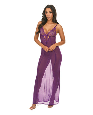 Oh La La Cheri Katana Mesh &amp; Eyelash Lace Gown - Purple S/M - Image 2