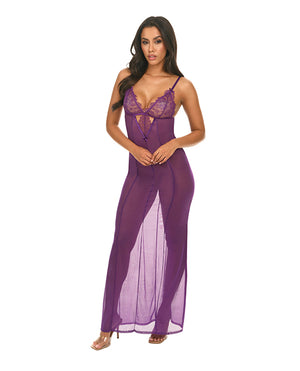 Oh La La Cheri Katana Mesh &amp; Eyelash Lace Gown - Purple S/M - Image 3