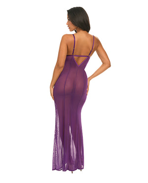 Oh La La Cheri Katana Mesh &amp; Eyelash Lace Gown - Purple S/M - Image 4