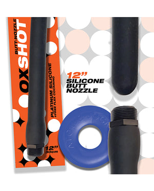 Oxballs Oxballs Oxshot 12" Silicone Butt Nozzle w/Flex Cockring - Black/Blue - Image 2