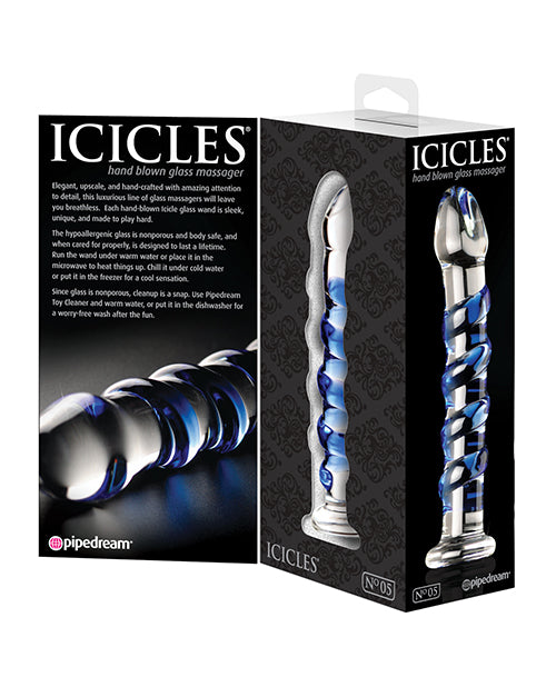 Icicles Icicles No. 5 Hand Blown Glass Massager - Clear w/Blue Swirls - Image 2
