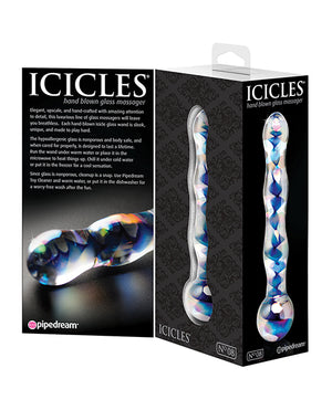 Icicles Icicles No. 8 Hand Blown Glass Massager - Clear w/Inside Blue Swirls - Image 2
