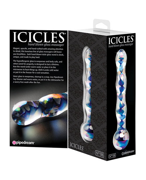 Icicles Icicles No. 8 Hand Blown Glass Massager - Clear w/Inside Blue Swirls - Image 2
