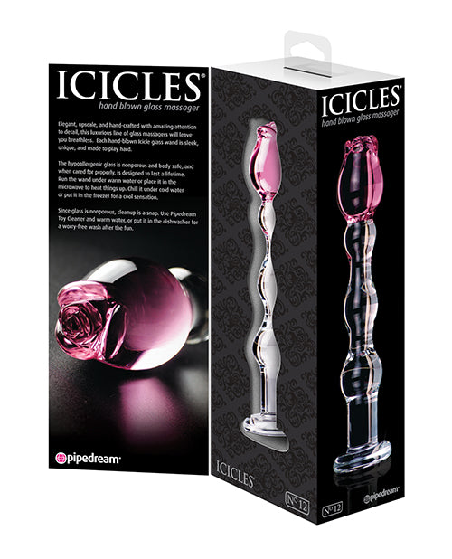 Icicles Icicles No. 12 Hand Blown Glass Massager - Clear w/Rose Tip - Image 2