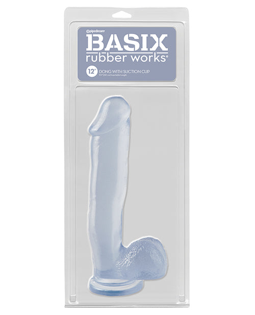 Basix Rubber Works Basix Rubber Works 12" Dong w/Suction Cup - Clear - Image 2