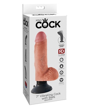 King Cock King Cock 7" Vibrating Cock w/Balls - Flesh - Image 2
