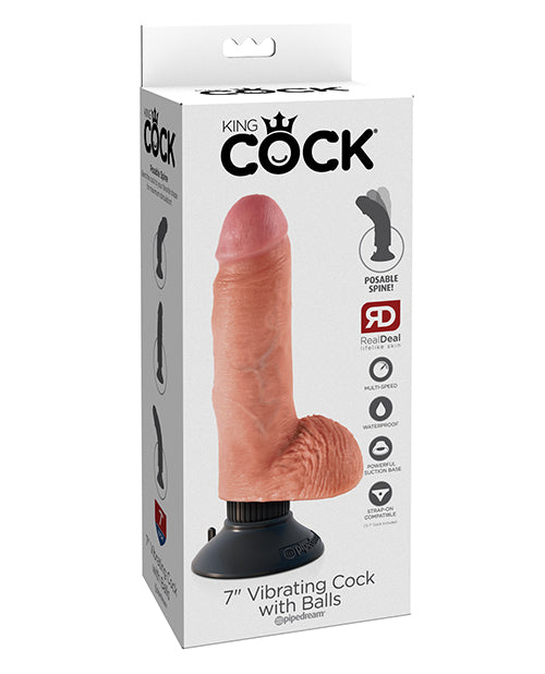 King Cock King Cock 7" Vibrating Cock w/Balls - Flesh - Image 2