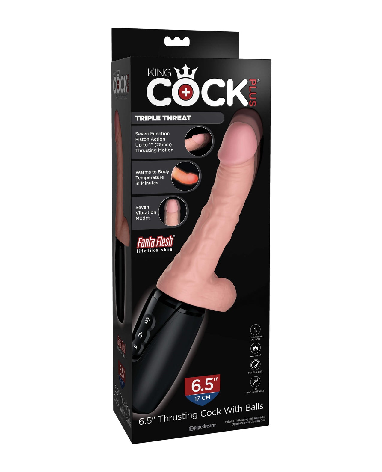 King Cock King Cock Plus Thrusting, Warming &amp; Vibrating 6.5" Triple Threat Dong